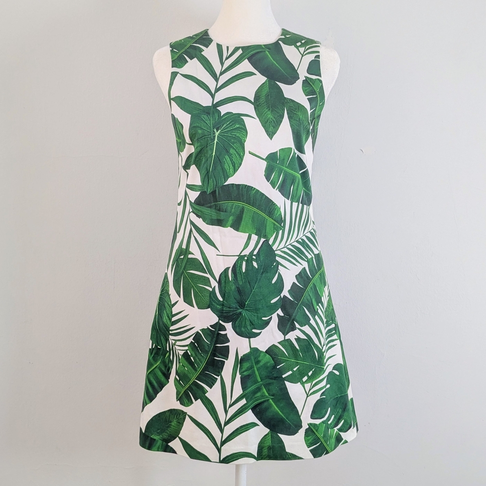 Alice + Olivia Green Voley Palm Print A-Line Shift Mini Dress Size 0
